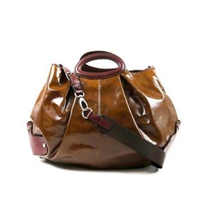 marni brown patent balloon crossbody hobo bag